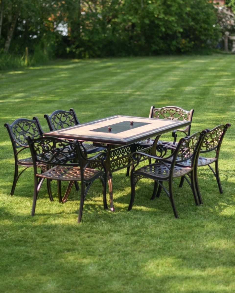 Situ Shot of Antique Copper "Radford" Six Seater Table & Chair Set with BBQ Grill