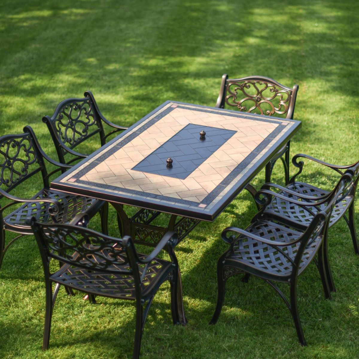 High-Angle Shot of Antique Copper "Radford" Six Seater Table & Chair Set with BBQ Grill