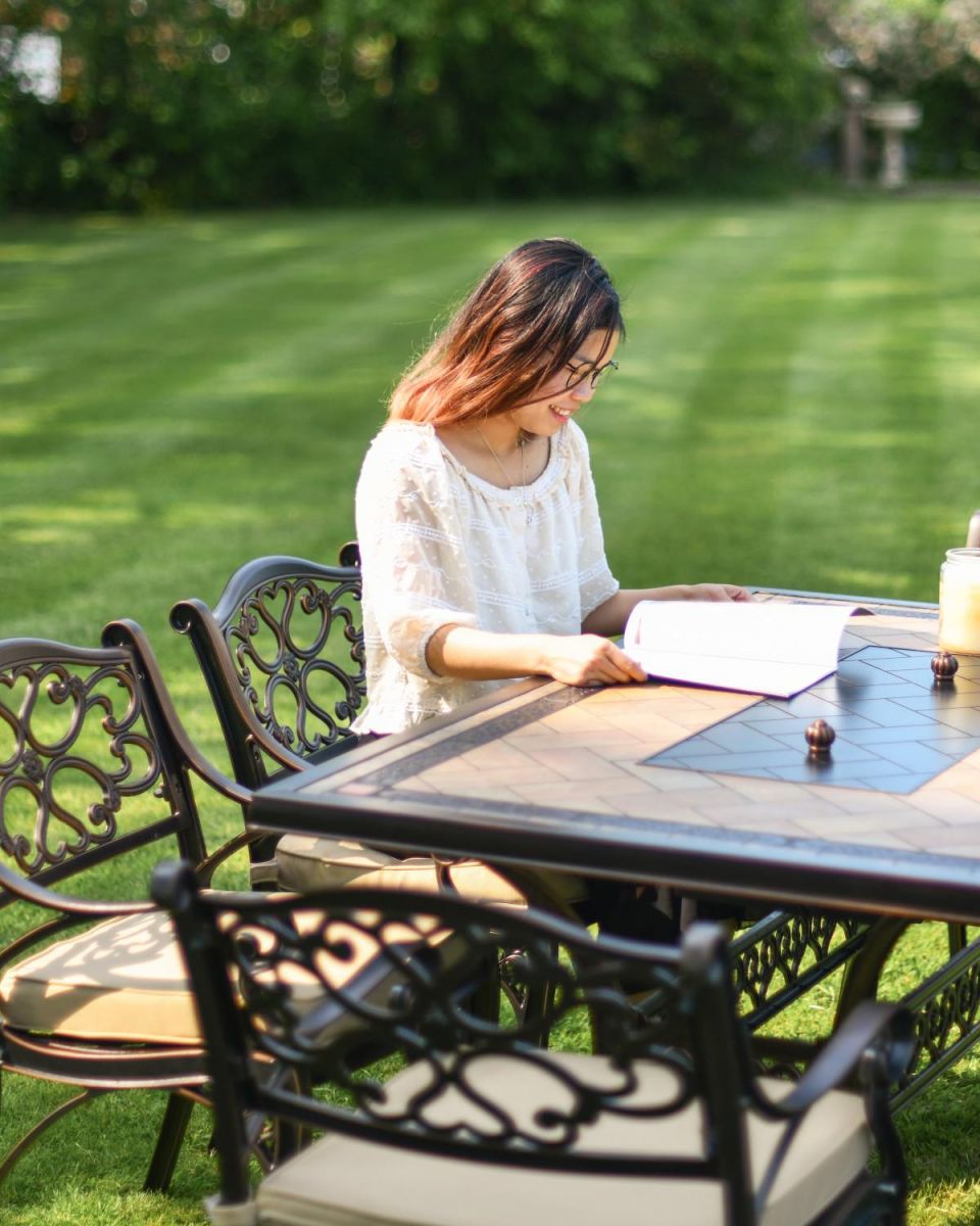 Scale Shot of Antique Copper "Radford" Six Seater Table & Chair Set with BBQ Grill
