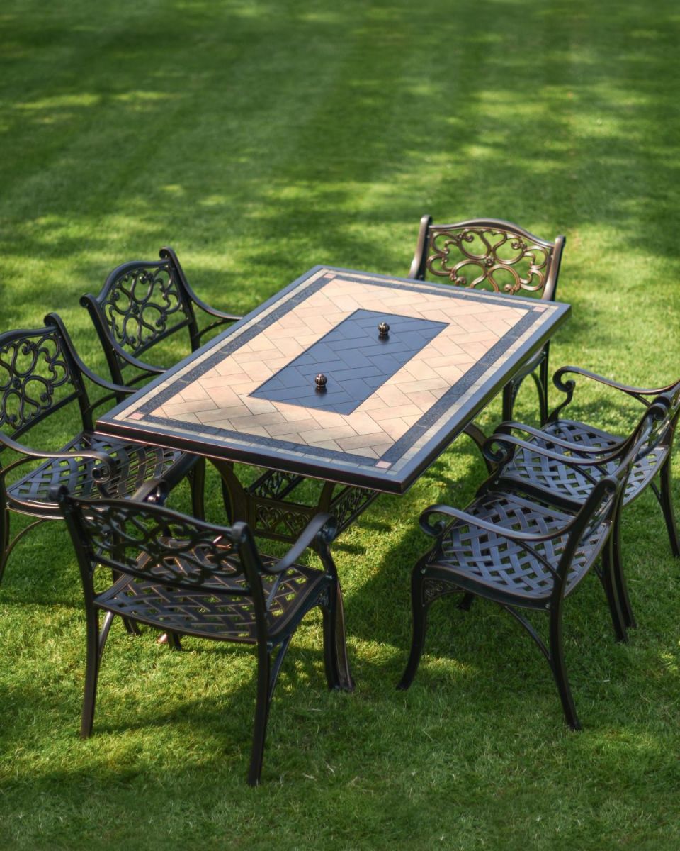 Antique Copper "Radford" Six Seater Table & Chair Set with BBQ Grill in Situ