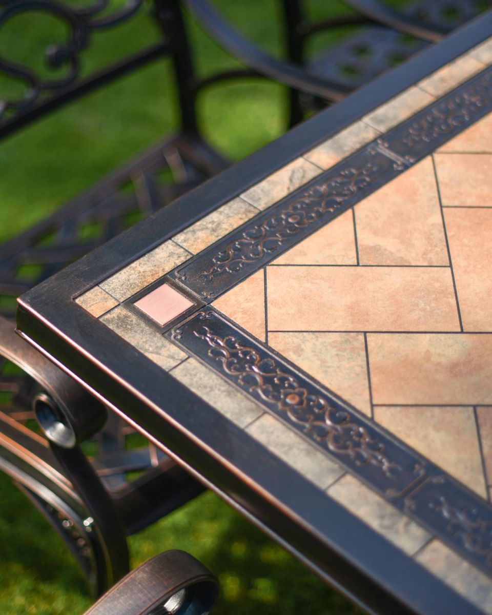 Close-Up of Rectangular Table for Antique Copper "Radford" Six Seater Table & Chair Set with BBQ Grill