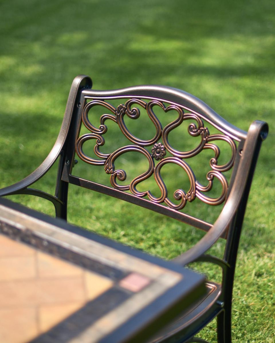 Close-Up of Chair Backrest for Antique Copper "Radford" Six Seater Table & Chair Set with BBQ Grill