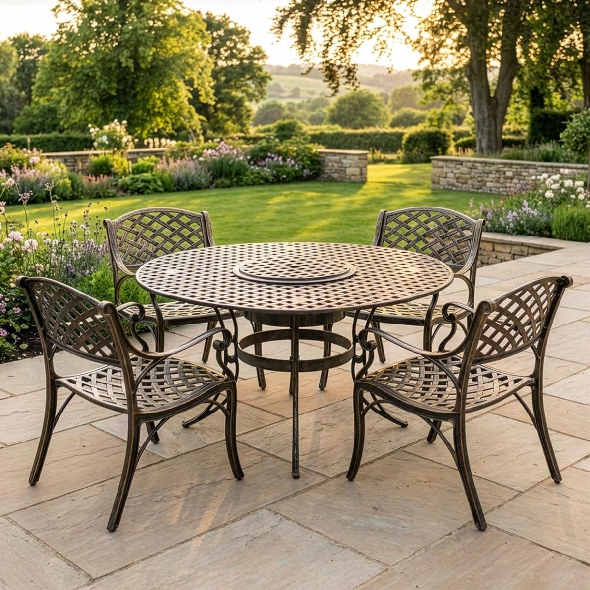 Antique Gold "Frosted" Four Seater Table & Chair Set with Grill digital illustration