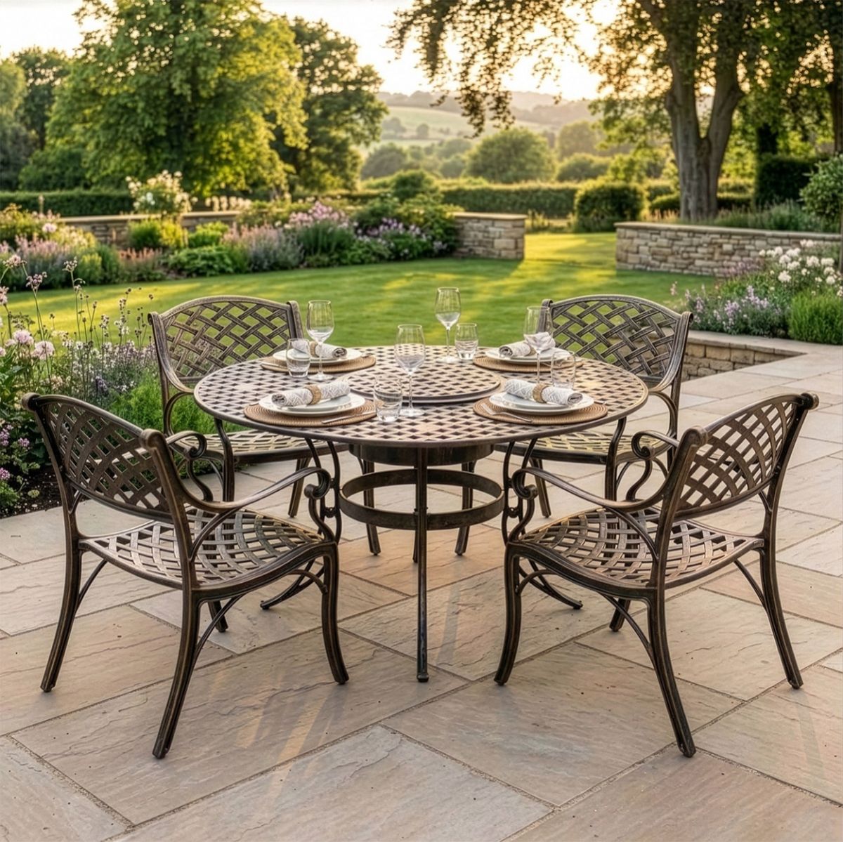 Antique Gold "Frosted" Four Seater Table & Chair Set with Grill digital illustration dressed table