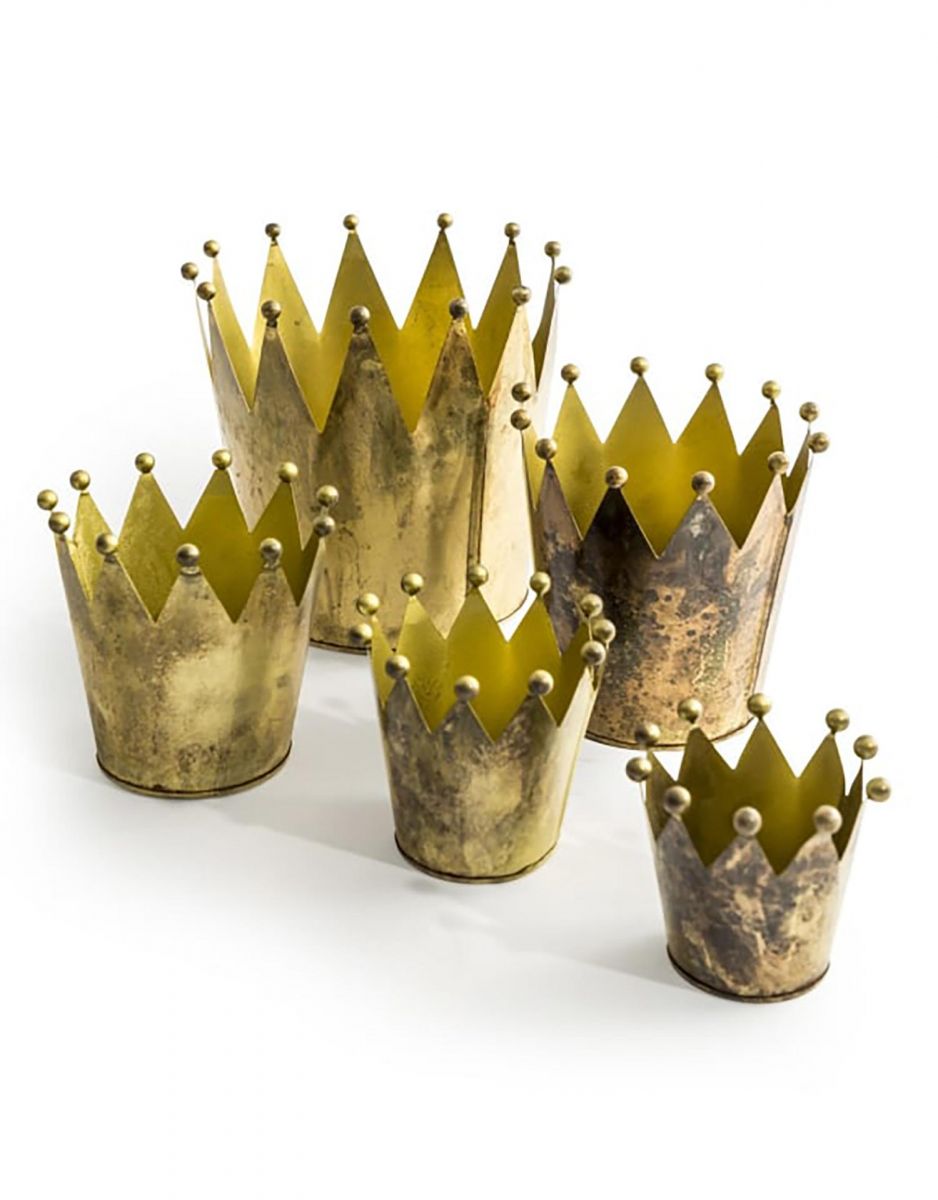 Set of Five Antique Gold "Royal" Crown Planters