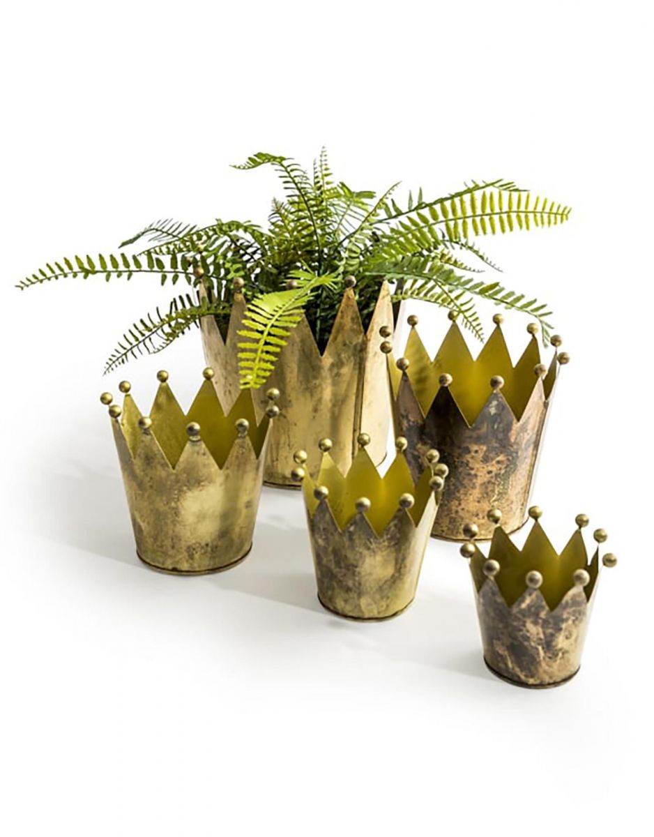 Set of Five Antique Gold "Royal" Crown Planters in Situ