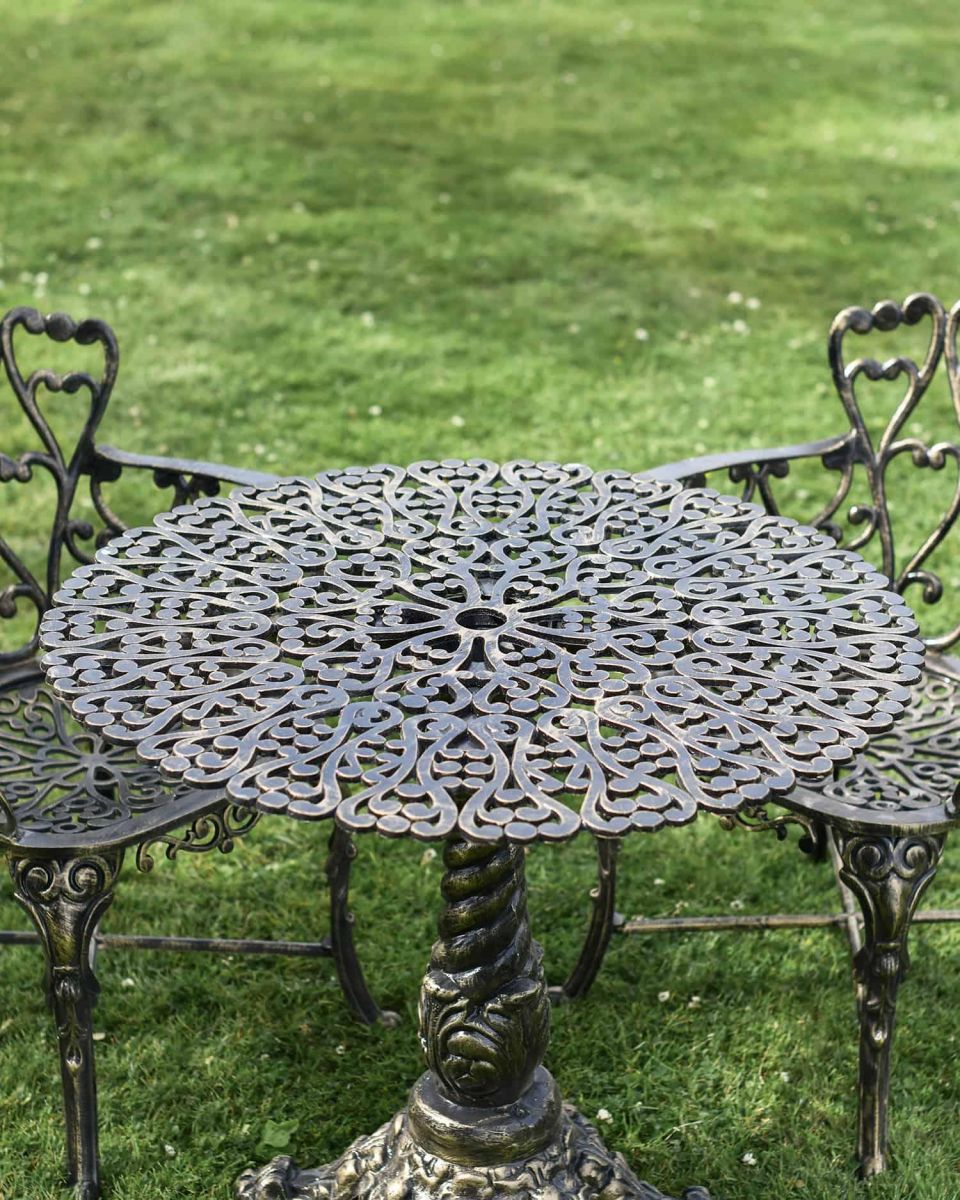 Close-Up of Antique Gold "Royal Ascott" Two Seater Bistro Set Close-Up of Antique Gold "Royal Ascott" Two Seater Bistro Set