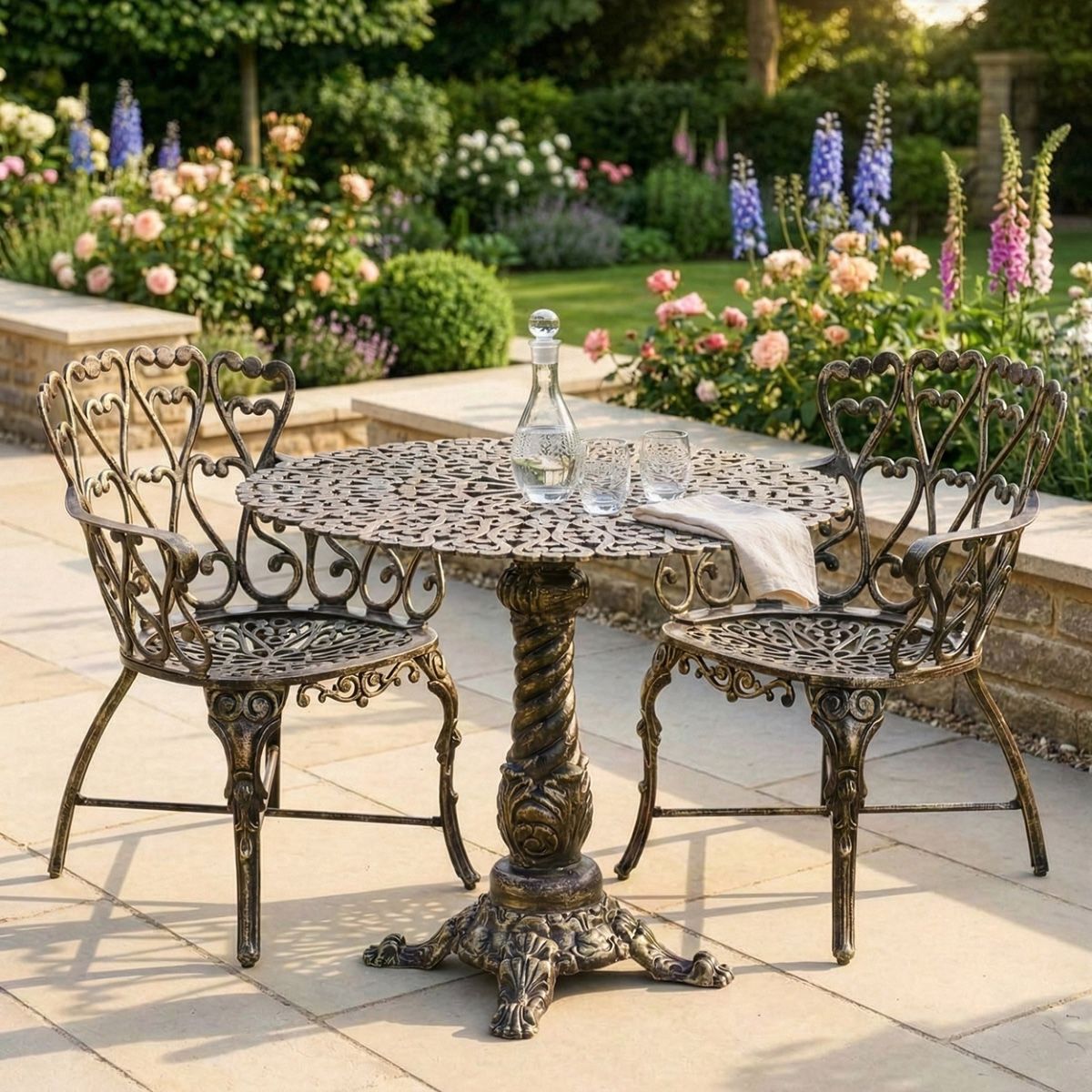 Antique Gold "Royal Ascott" Two Seater Bistro Set digital illustration dressed table