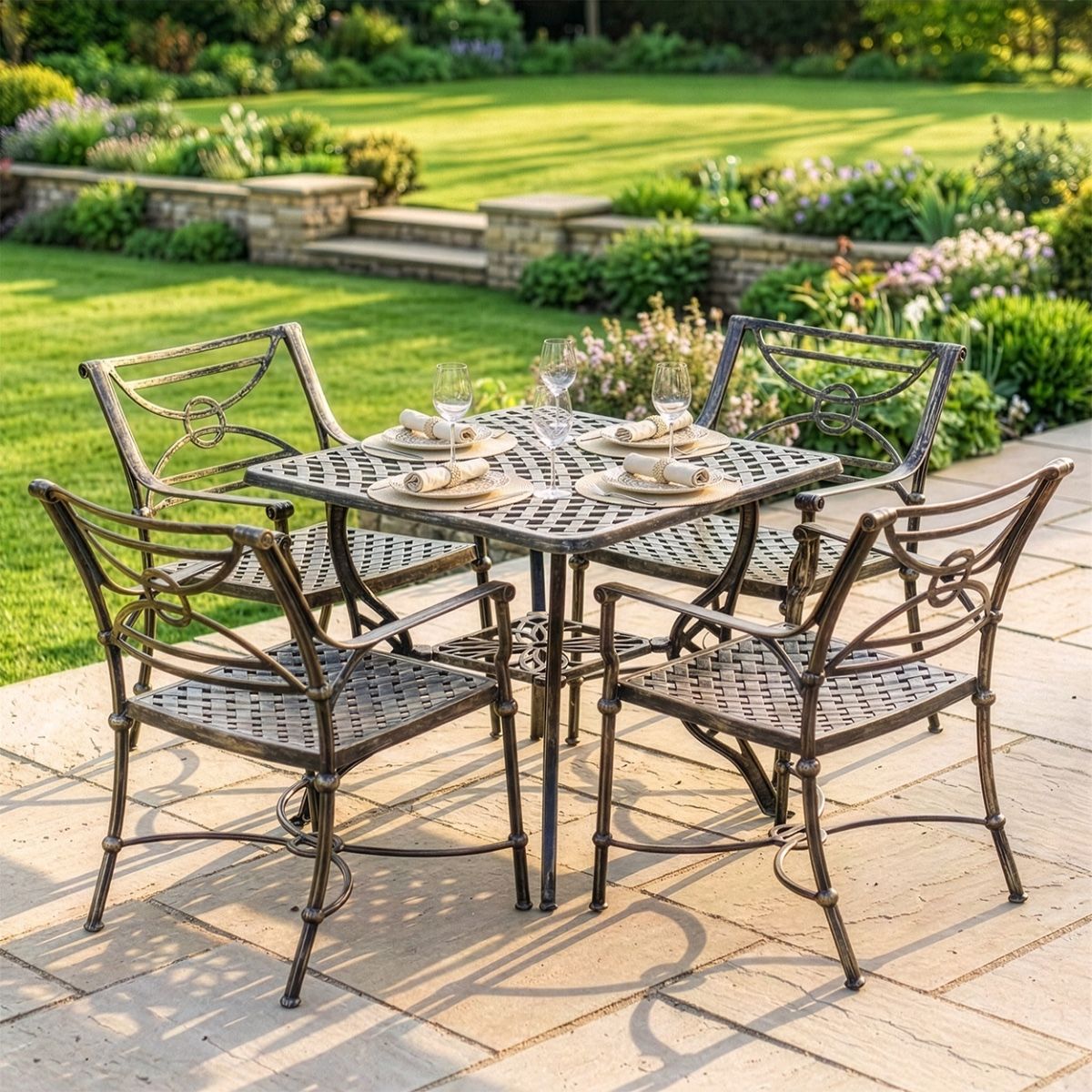 The "Summer Sunshine" 4-Seater Garden Dining Set - Antique Gold 