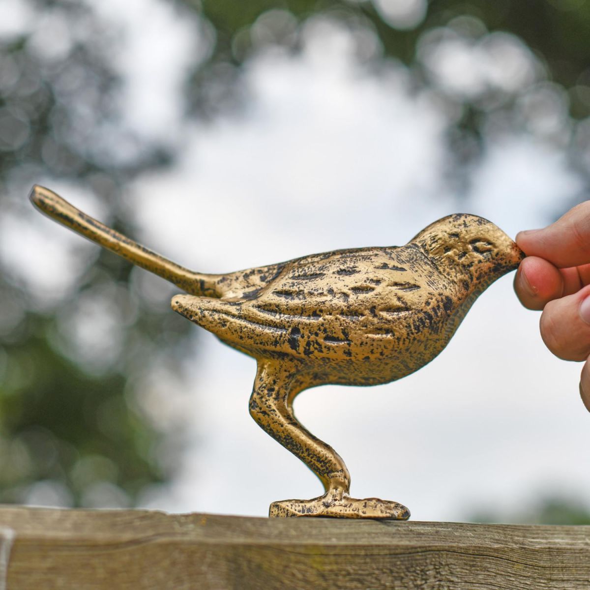 Scale Shot of Antique Gold "Alary" Freestanding Bird Sculpture