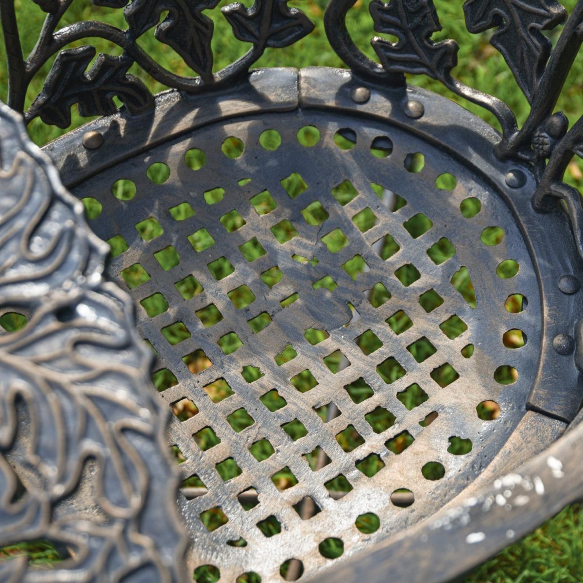 Close-Up of Seat on Antique Gold "Autumn Fall" Four Seater Dining Set Close-Up of Seat on Antique Gold "Autumn Fall" Four Seater Dining Set