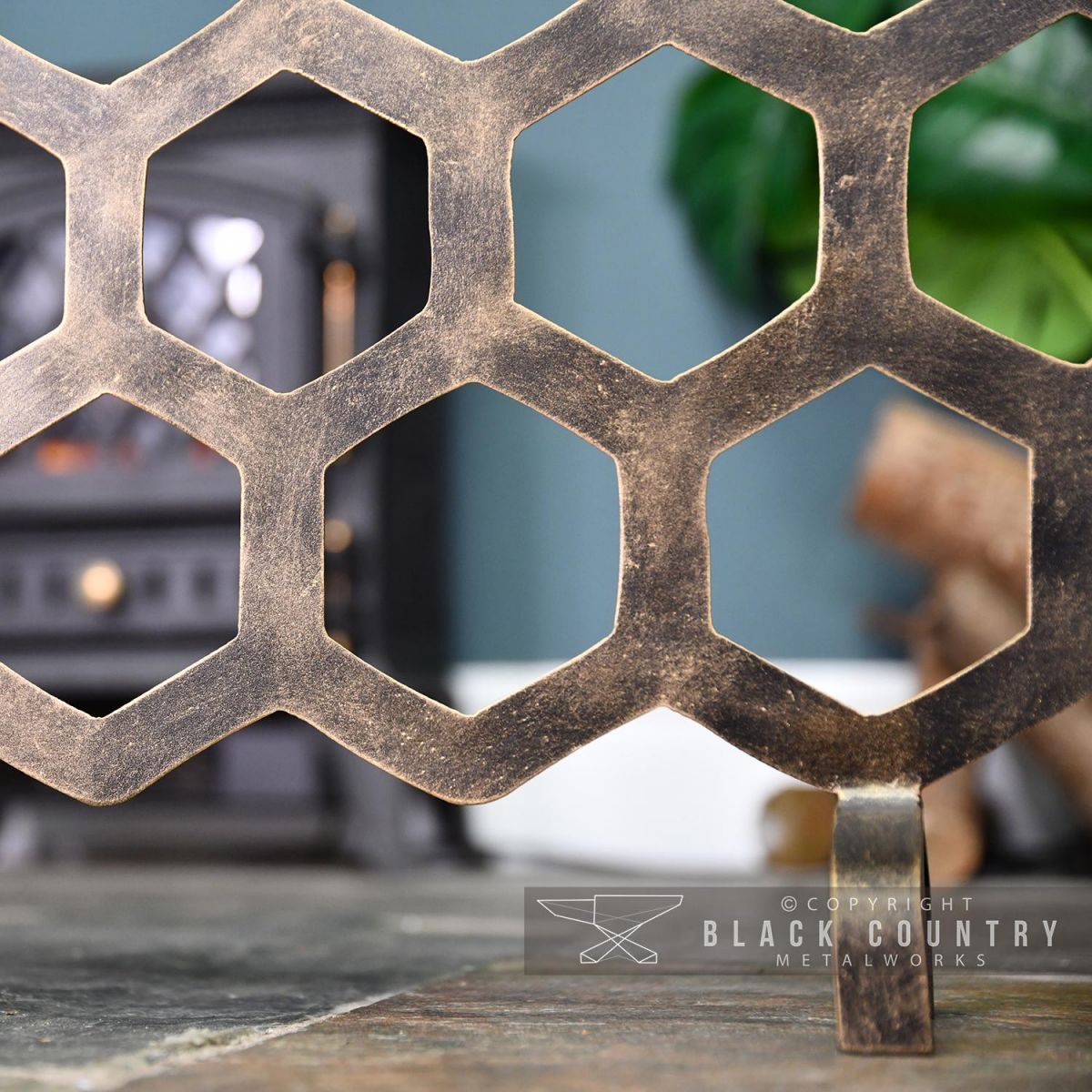 Close-up of the Antique Gold Finish on the Fire Guard