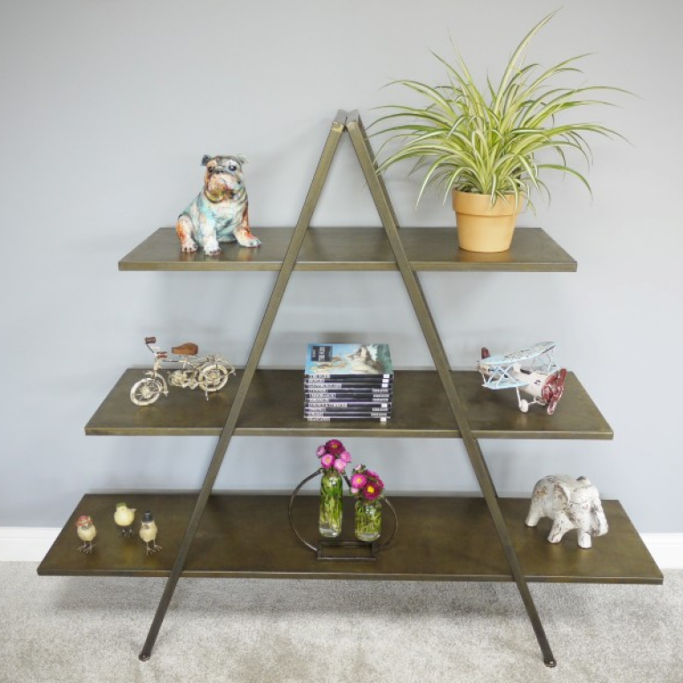 Antique Gold Finish Triangular Three Tier Shelf In Situ