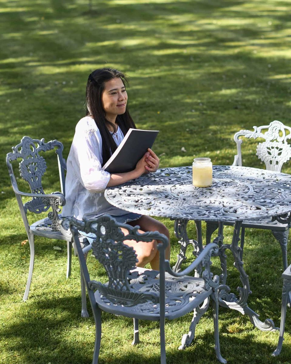 Scale Shot of Antique Grey "Versailles" Four Seater Dining Set
