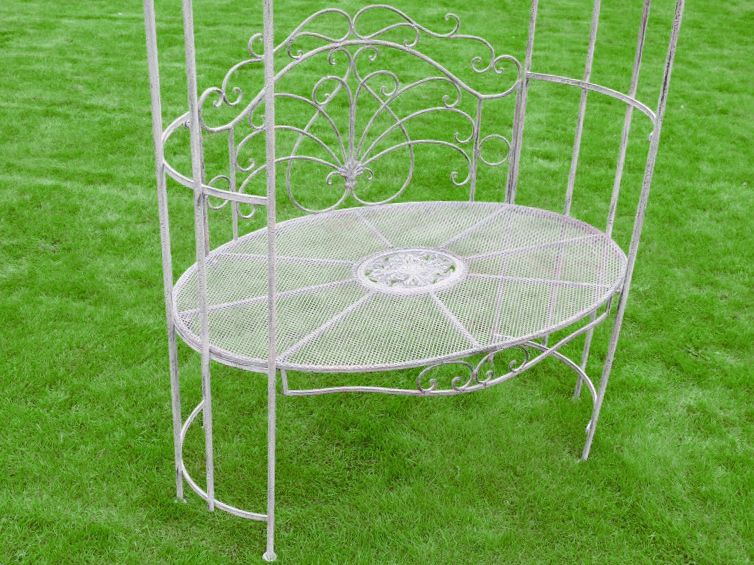 View of the Seat on the Antique Grey Arbour Bench View of the Seat on the Antique Grey Arbour Bench