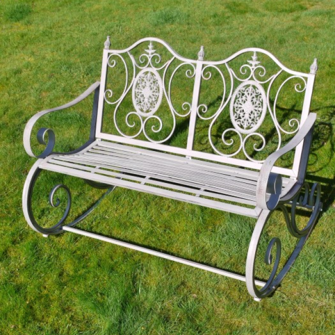 Antique Grey Ornate Rocking Bench in Situ Antique Grey Ornate Rocking Bench in Situ