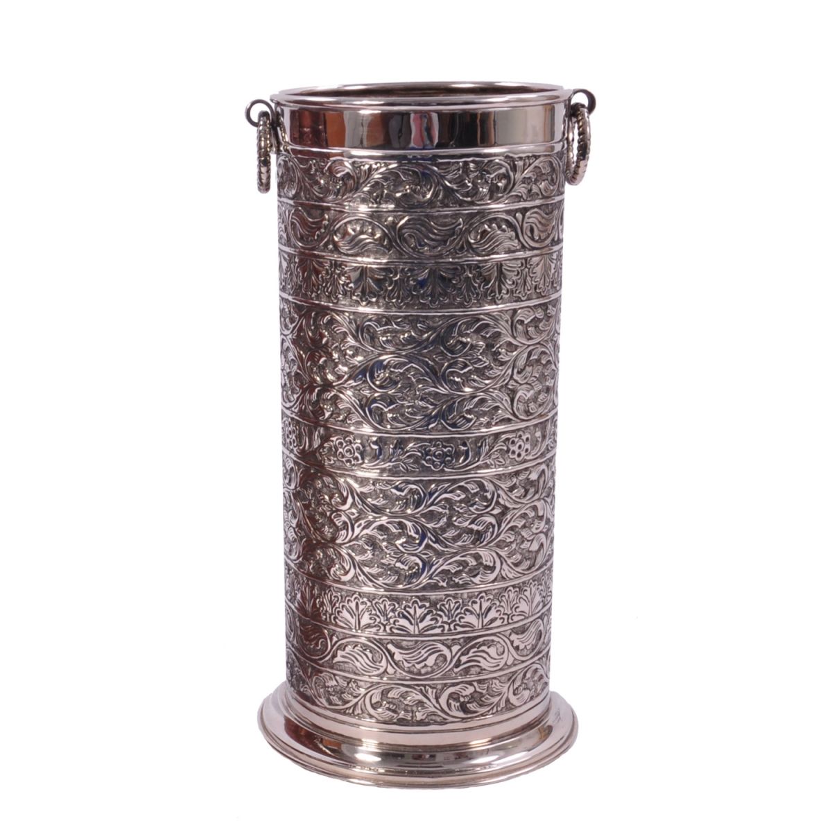 "Rosecroft Manor" Ornate Umbrella Stand in an Antique Nickel Finish "Rosecroft Manor" Ornate Umbrella Stand in an Antique Nickel Finish