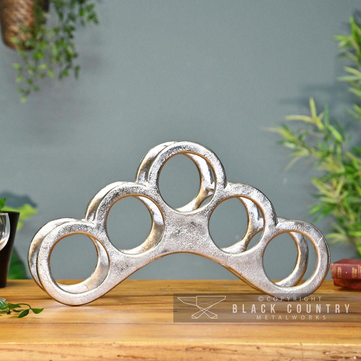 5 Bottle Wine Rack in a Antique Nickel Finish