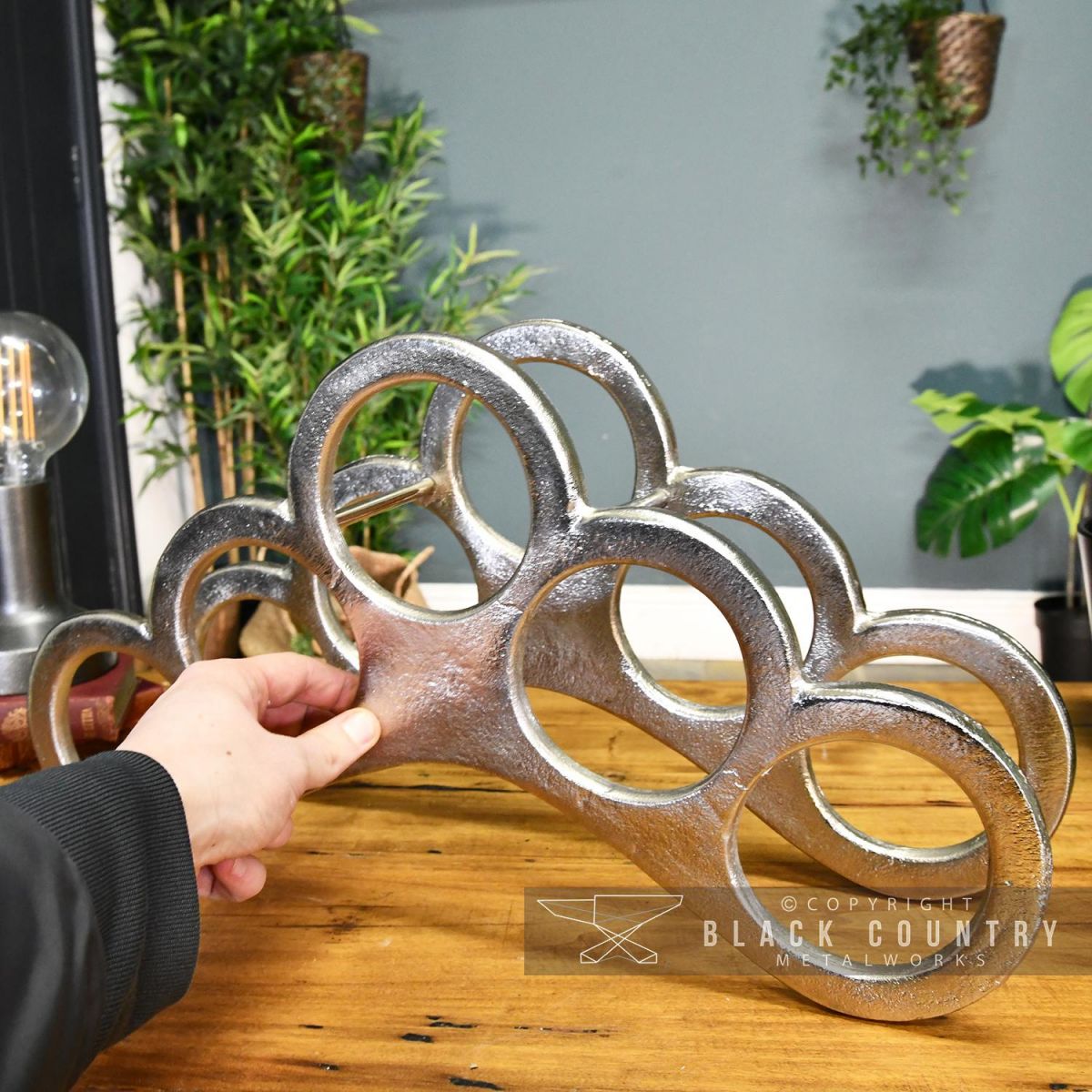 Antique Nickel Arched Wine Rack to Scale