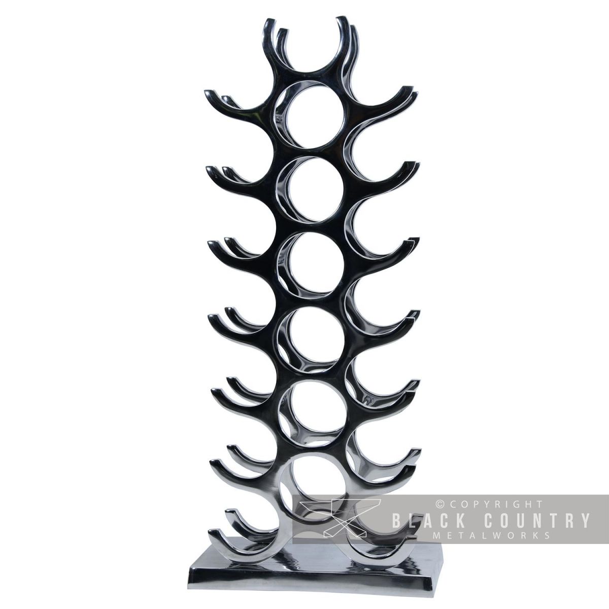 21 Bottle Contemporary Floor Standing Wine Rack Finished in a Polished Aluminum 