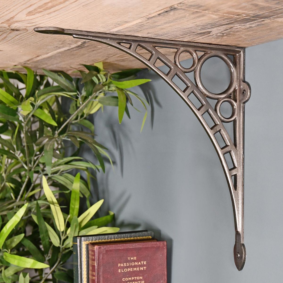 Antique Nickel Ironbridge Shelf Bracket in Situ Holding up a Wooden Shelf