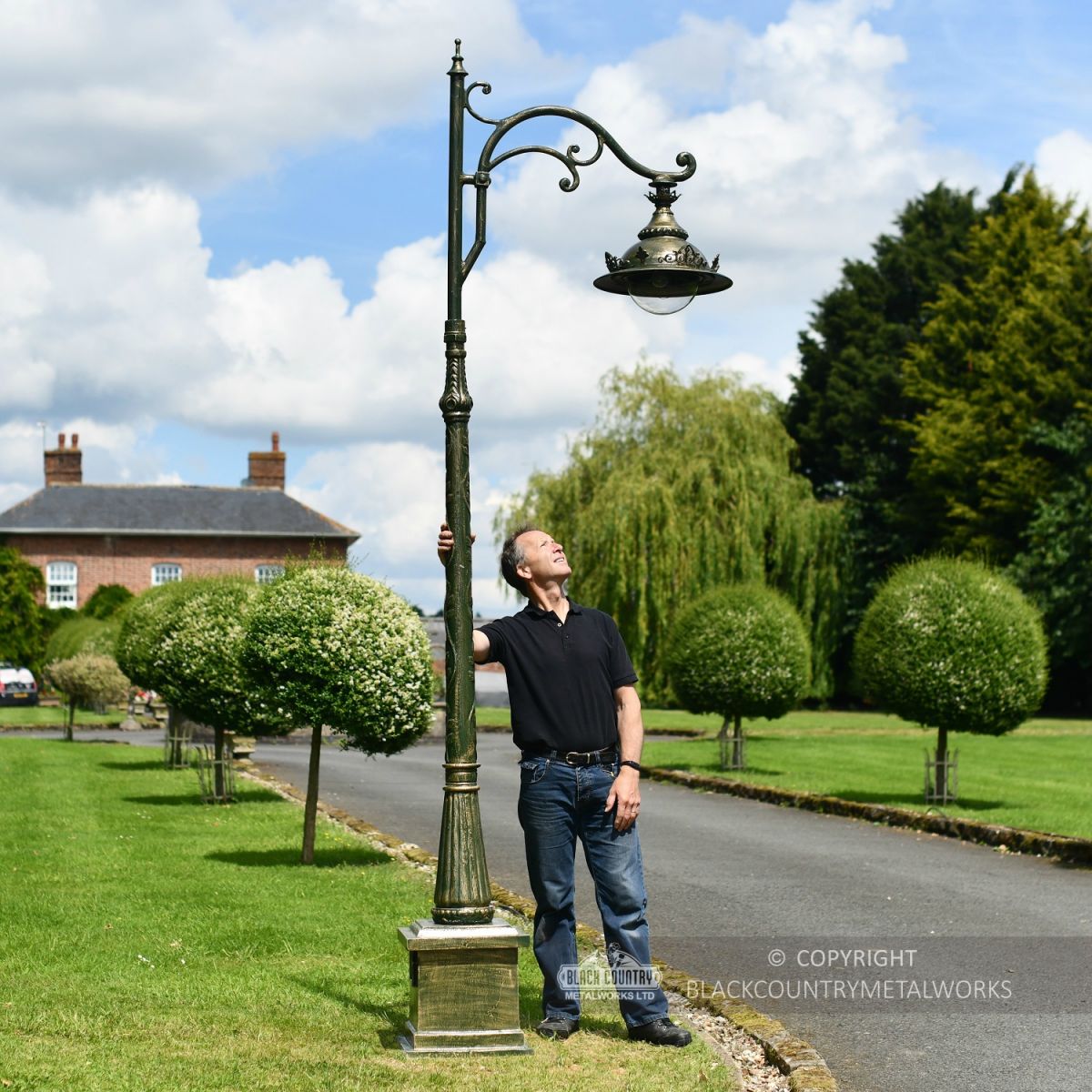 Antique Pale Green Ornate Gothic Cast Iron Lamp Post Scale Shot