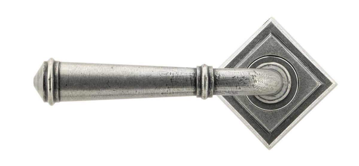 Antique Pewter Unsprung Lever Door Handle on Diamond Rose