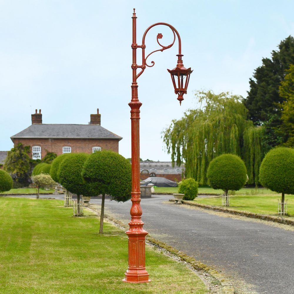 "Lady Maribelle" Antique Red Cast Iron Ornate Swan Neck Lamp Post 2.5m