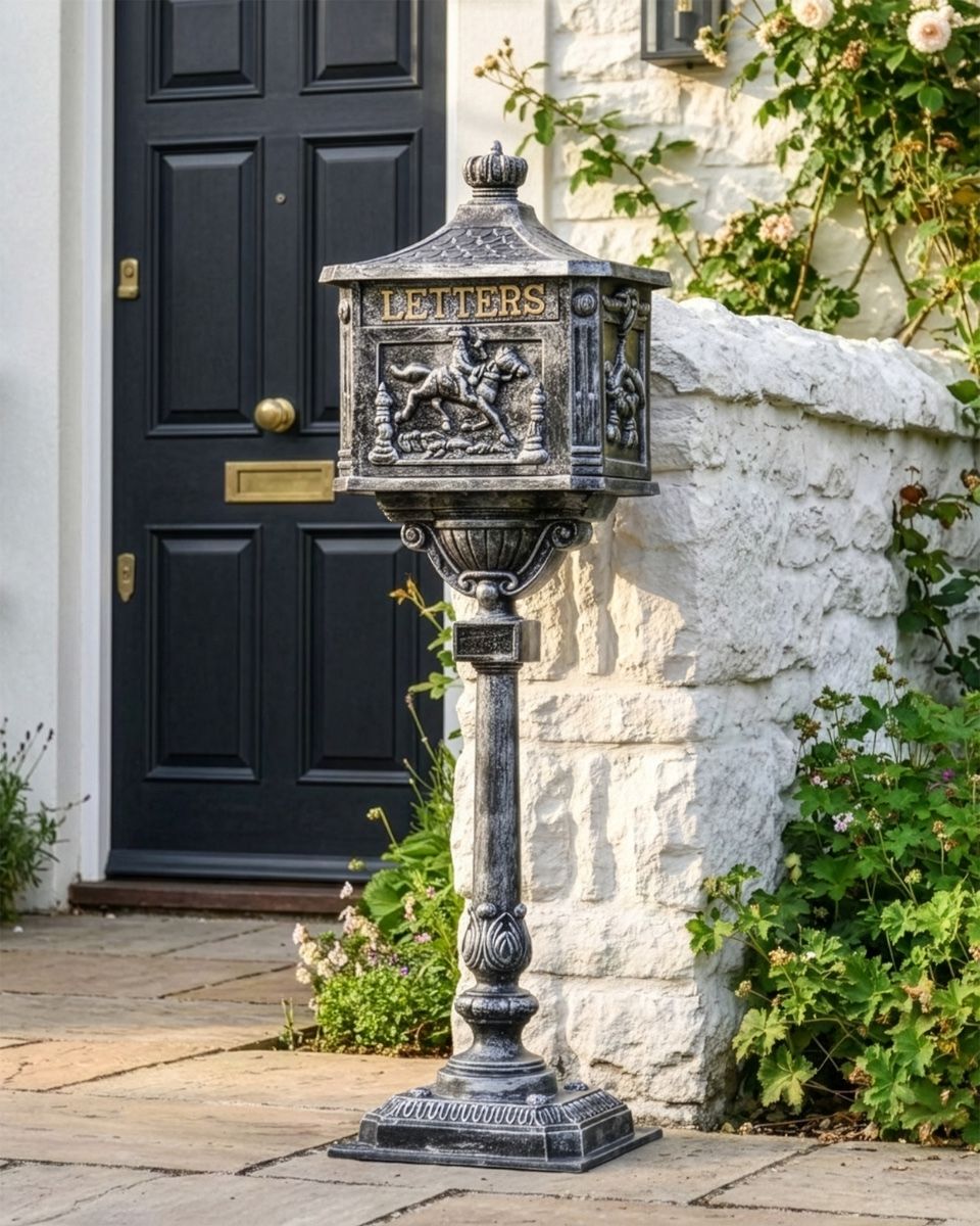 Antique Silver "Huntingdon" Victorian Post Box with Stand digital illustration 