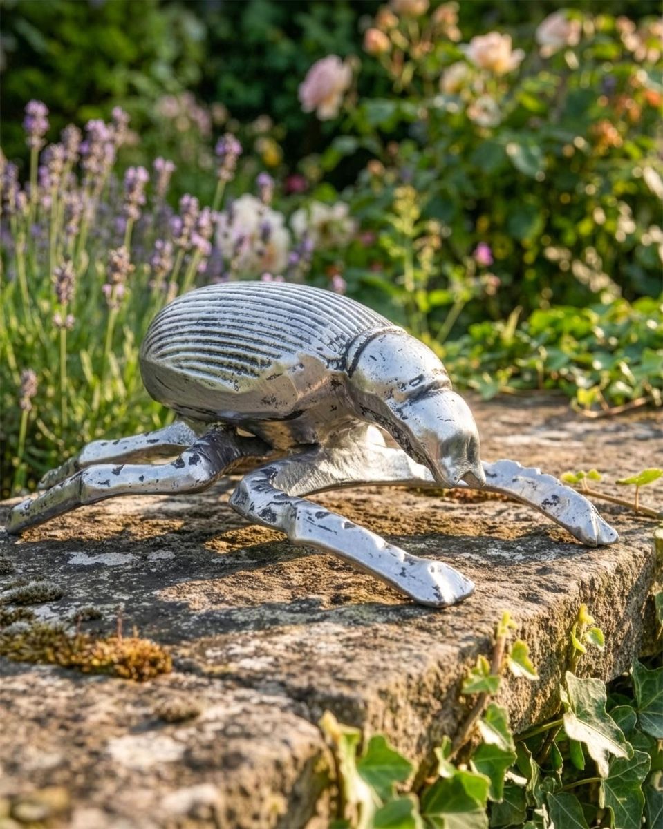 Antique Silver "Scarab" Beetle Sculpture Digital Illustration