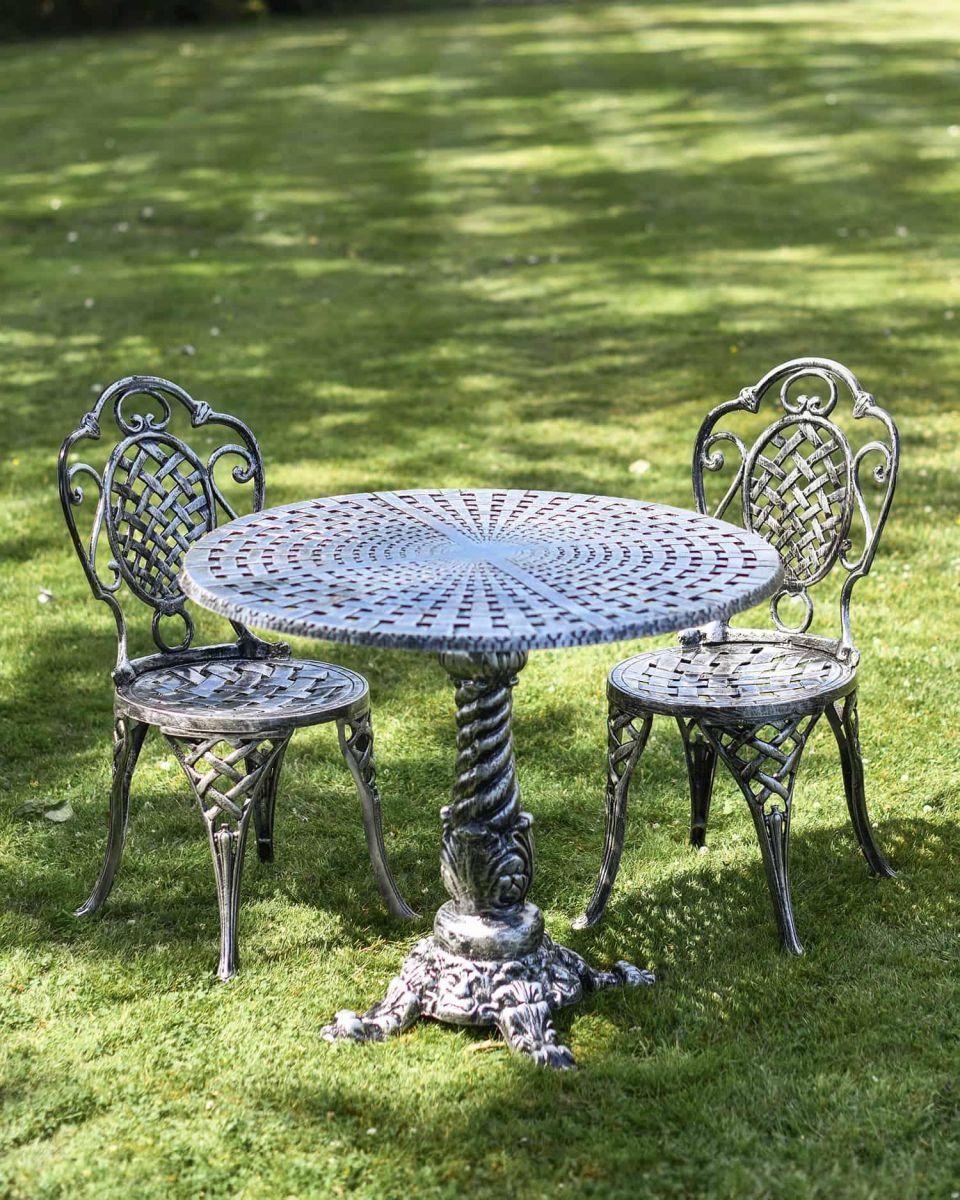 Antique Silver "Valhalla" Two Seater Bistro Set in Situ