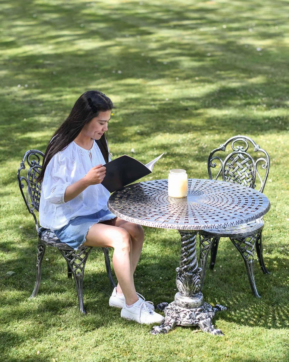 Scale Shot of Antique Silver "Valhalla" Two Seater Bistro Set