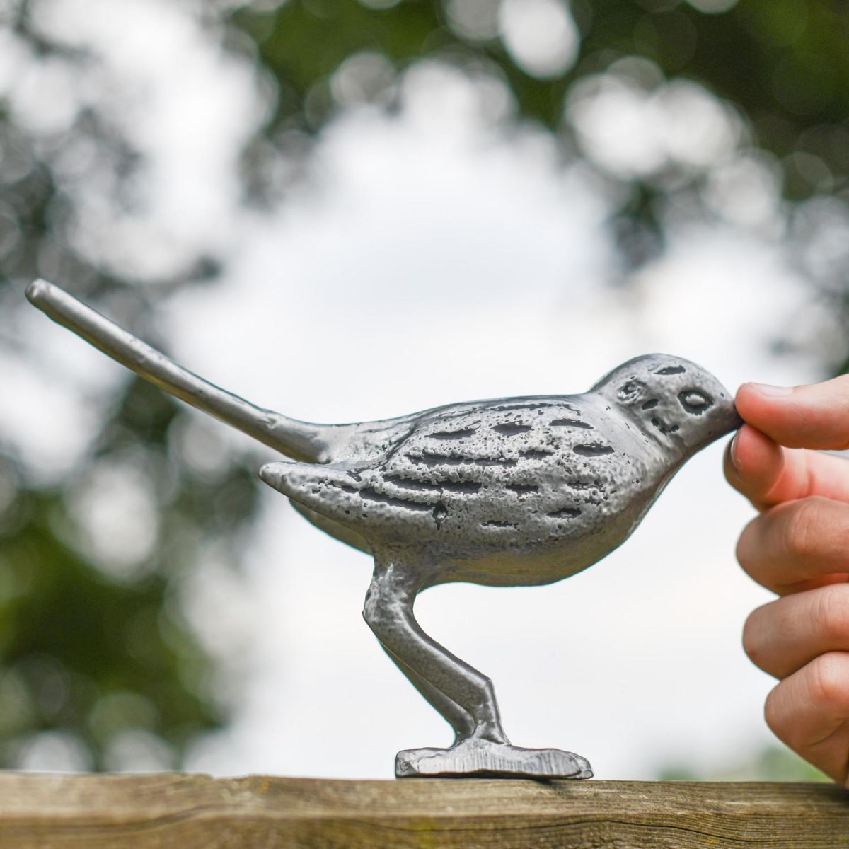 Scale Shot of Antique Silver Alary Freestanding Bird Sculpture 