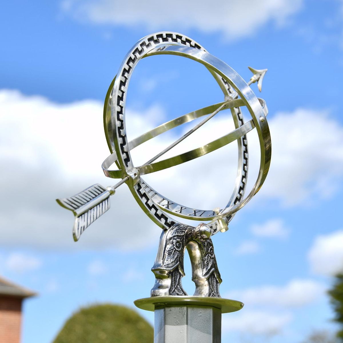 Close-up of the Antique Silver Armillary on the Column