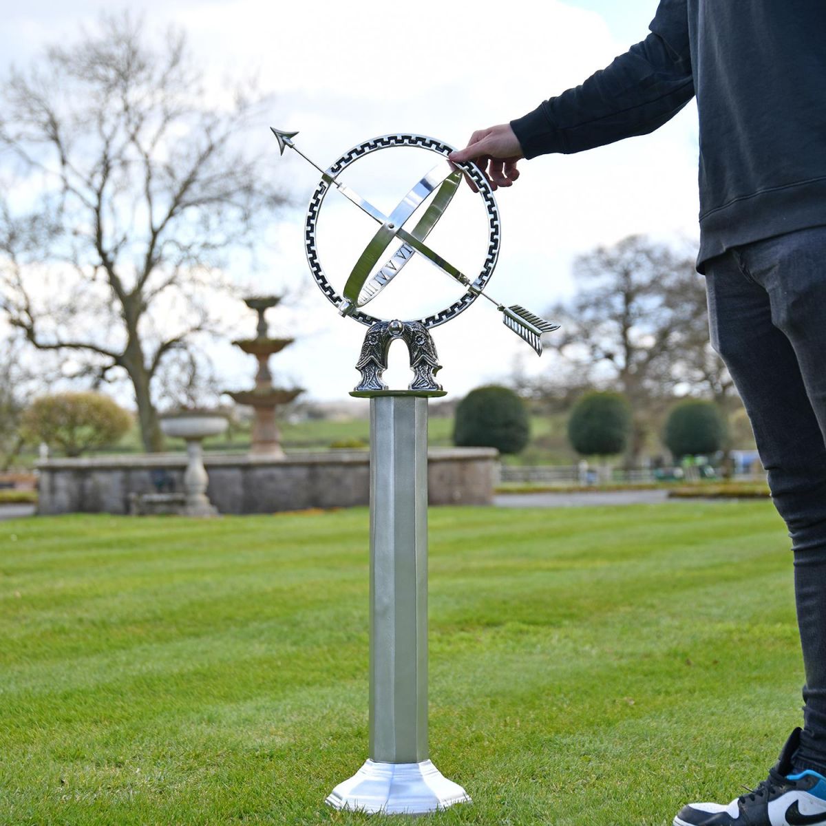 Antique Silver Armillary with Column to Scale