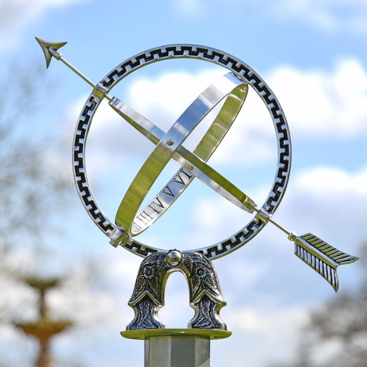 Close-up of the Antique Silver Armillary on the Column