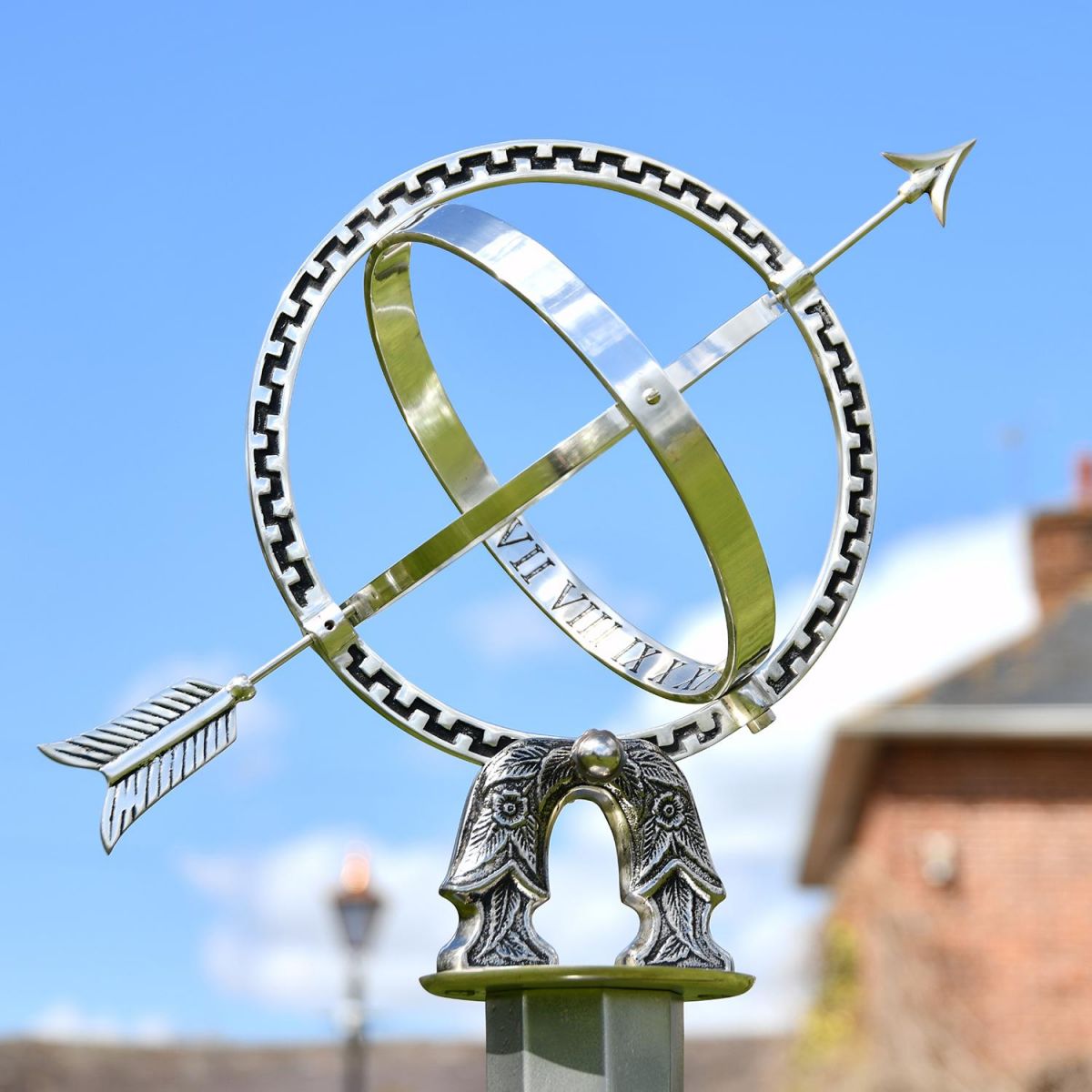 Antique Silver Armillary with Column in Situ in the Garden