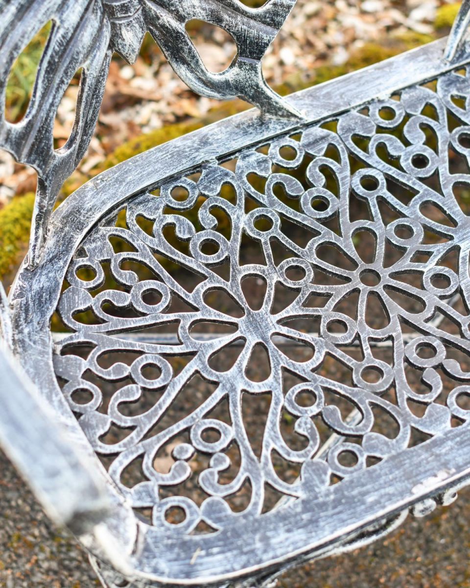 Antique Silver Butterfly Design Two Seater Bench Seat Detailing Antique Silver Butterfly Design Two Seater Bench Seat Detailing
