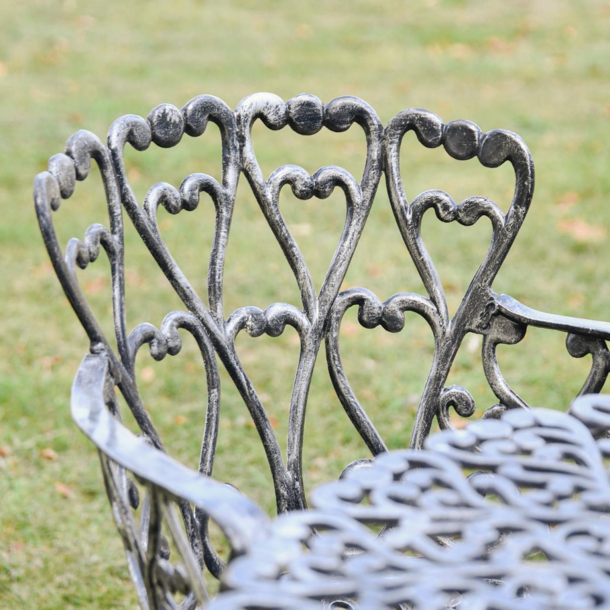 Close-Up of Chair Backrest Design for Antique Silver "Edworth Manor" Four Seater Dining Set