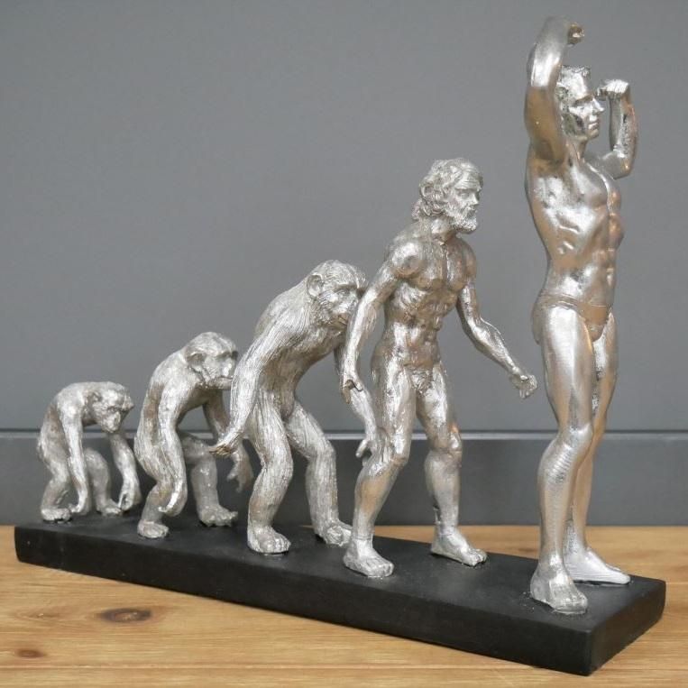 Antique Silver Human Evolution Interior Sculpture