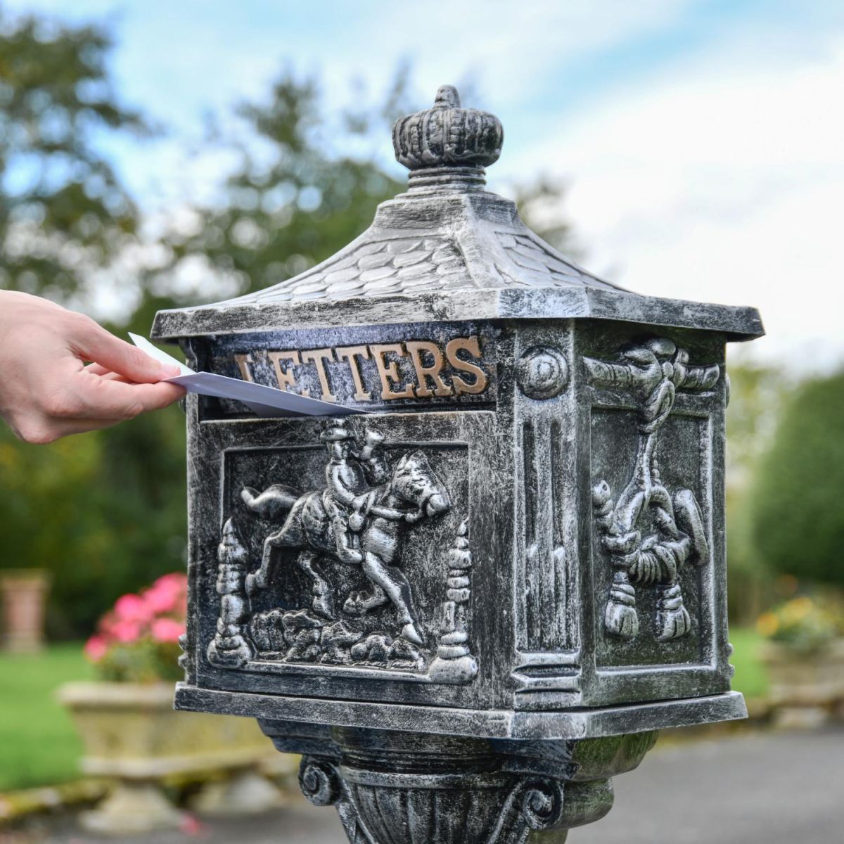 Letter Flap in Use on Freestanding Post Box