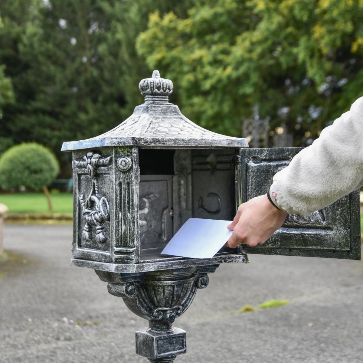 Front Opening in Use on Freestanding Post Box