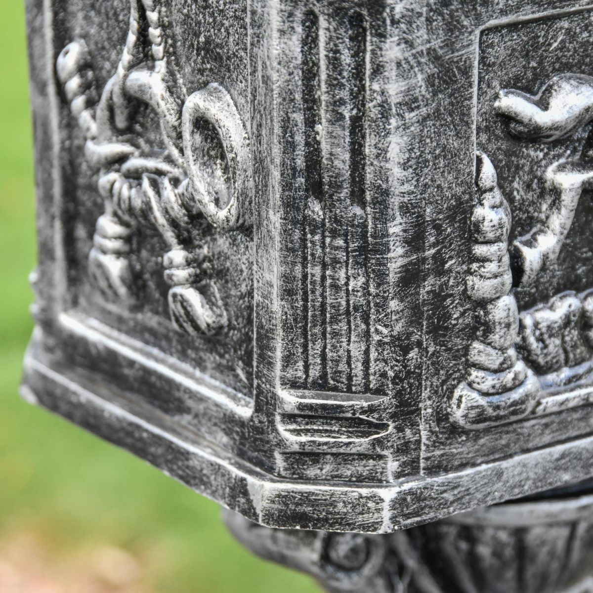 Close-Up of Antique Silver Finish on Cast Aluminium Post Box