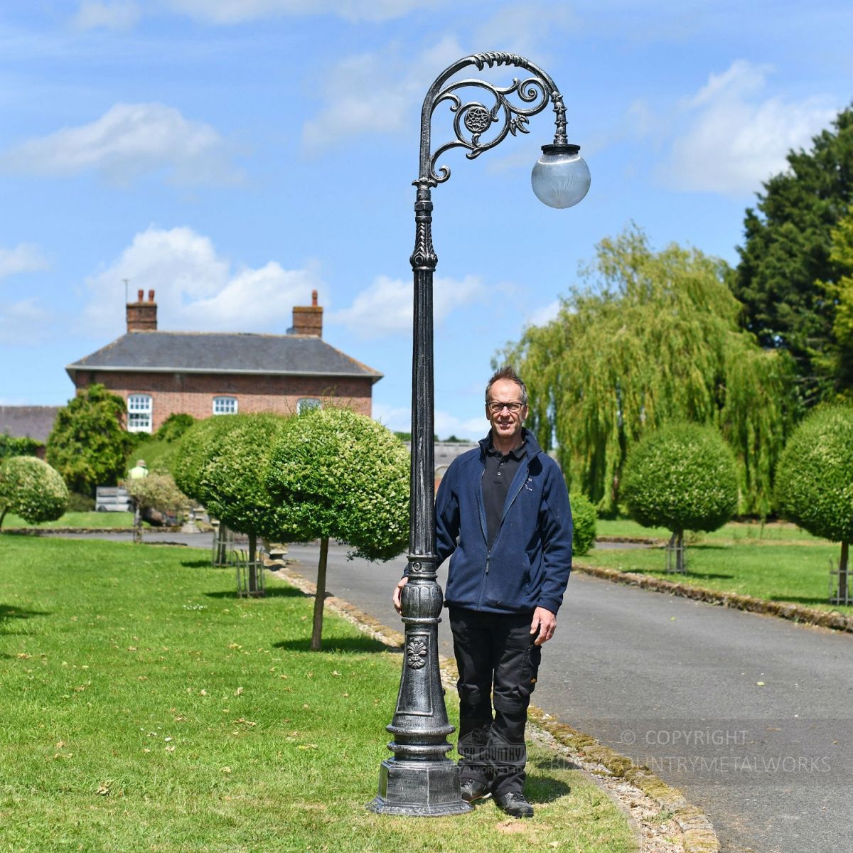 Antique Silver Ornate Cast Iron Globe Lamp Post Scale Shot Antique Silver Ornate Cast Iron Globe Lamp Post Scale Shot