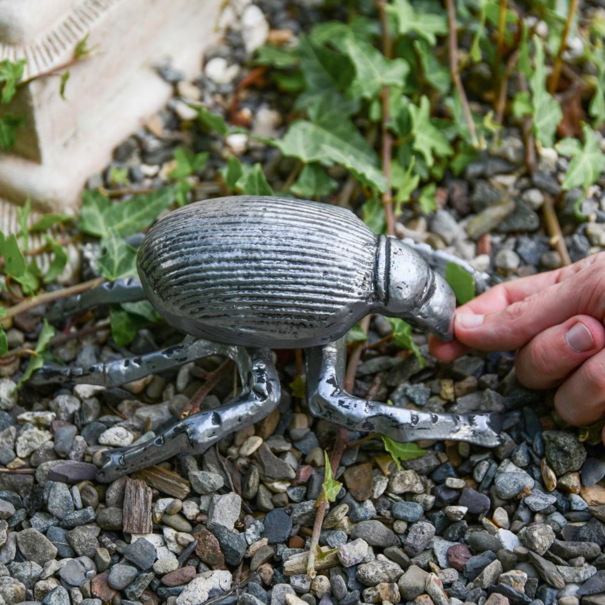 Scale Shot of Antique Silver "Scarab" Beetle Sculpture