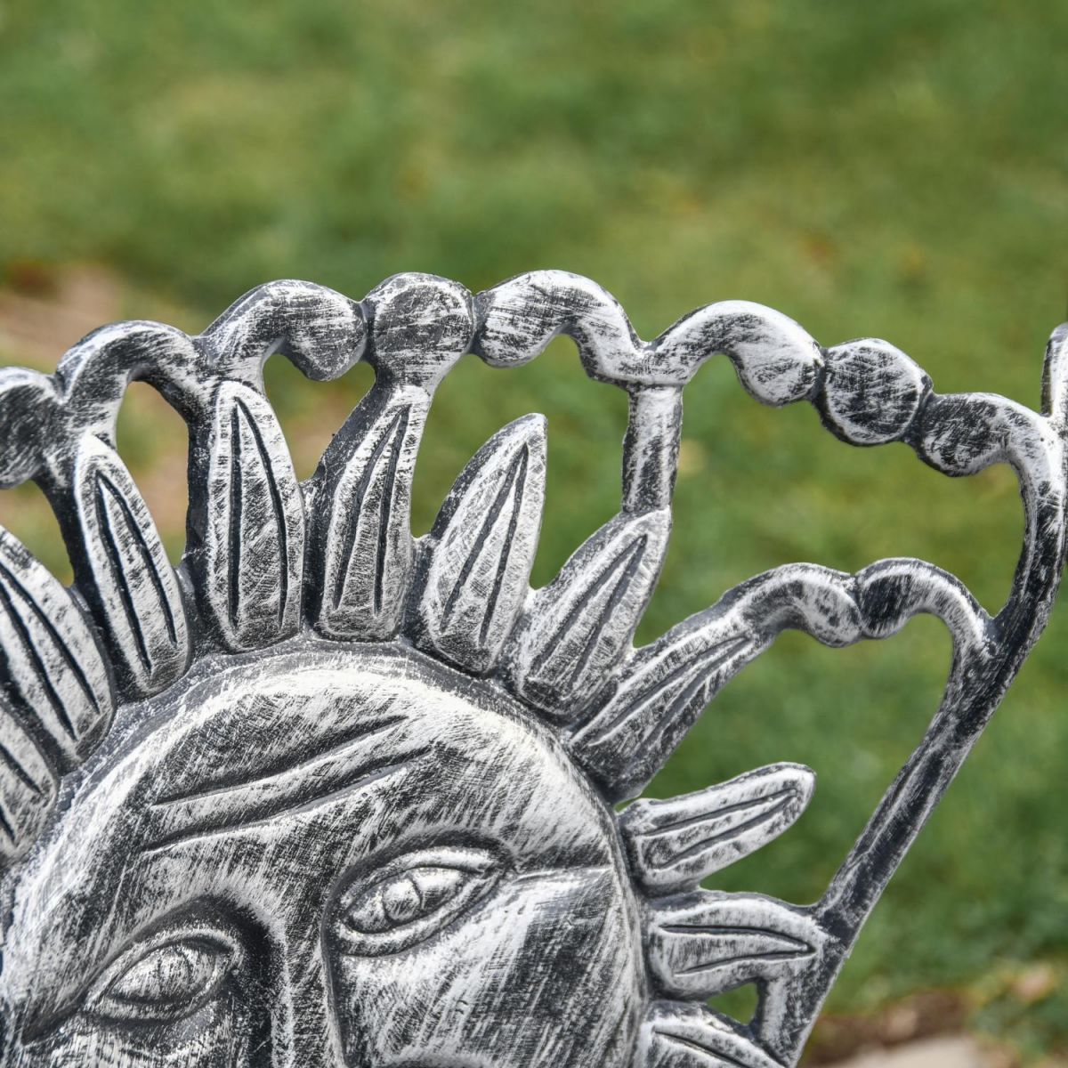 Close-Up of Antique Silver Finish on Outdoor Garden Bench