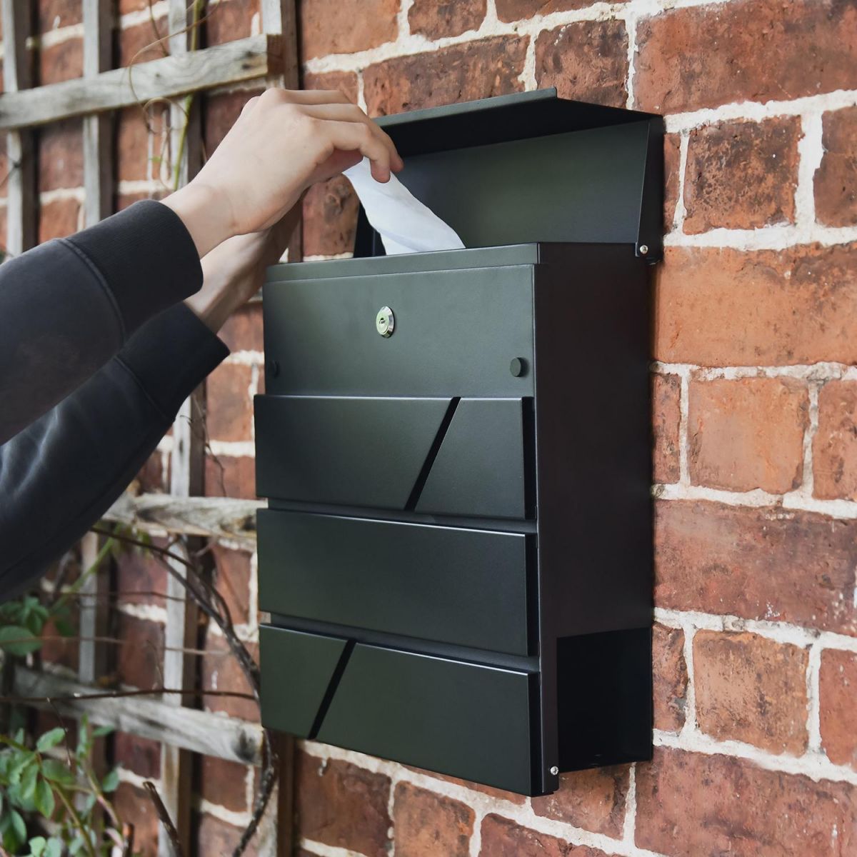 Top Opening Mail Slot on the "Arlington" Black Modern Wall Mounted Post Box