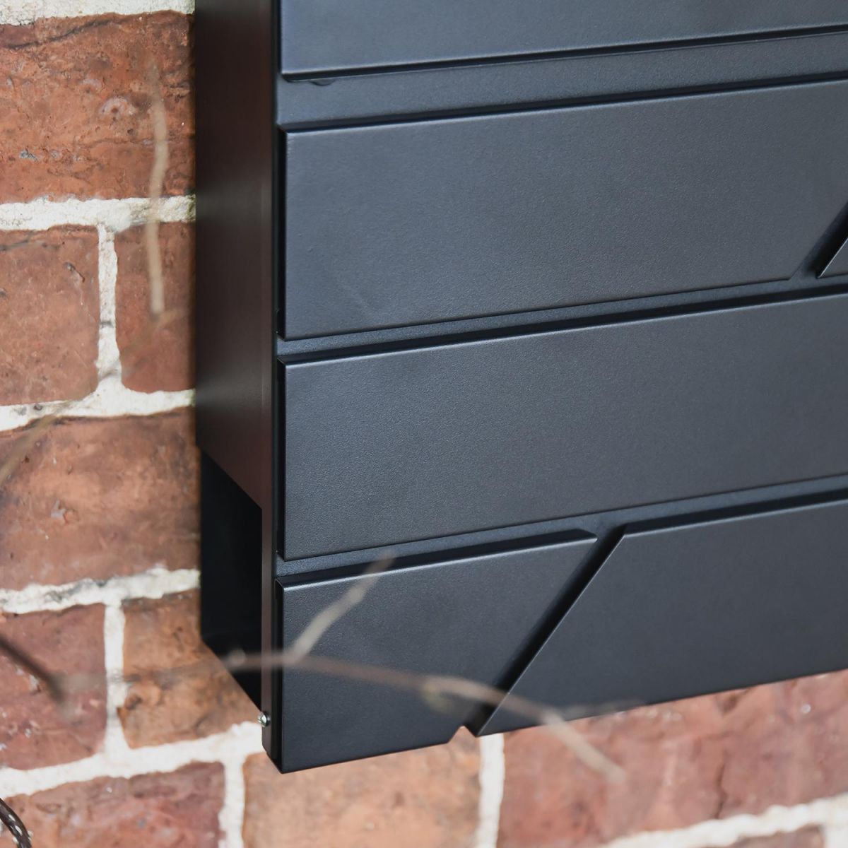 Close-up of the Modern Design on the "Arlington" Black Modern Wall Mounted Post Box