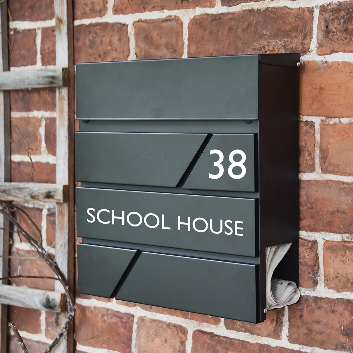"Arlington" Black Modern Wall Mounted Post Box with Personalisation