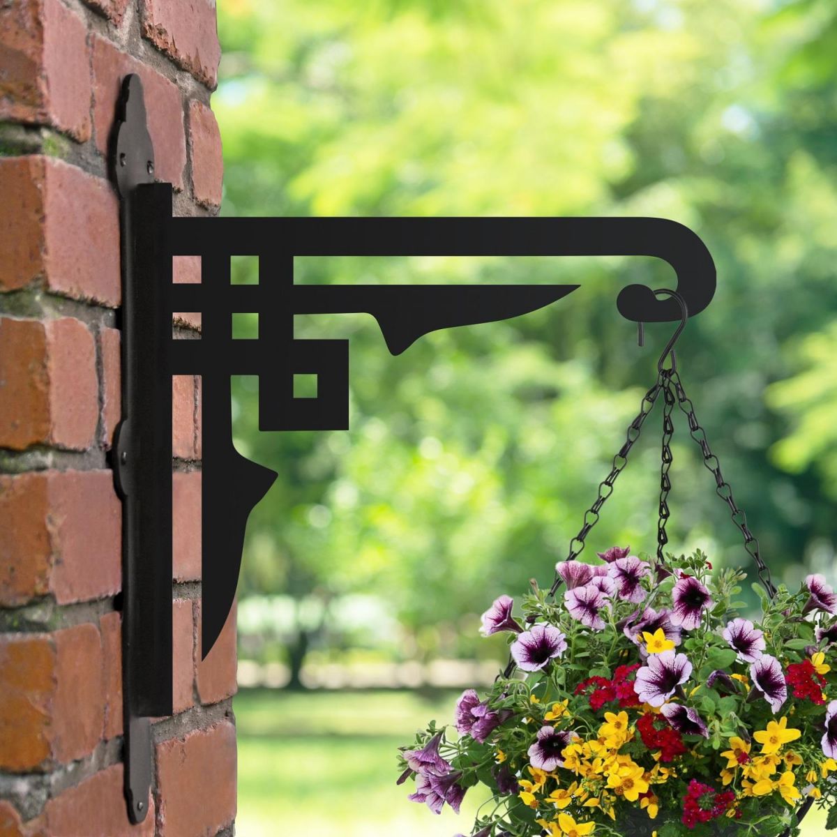Art Deco Hanging Basket Bracket in Garden Setting 